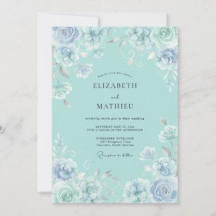 Convite Casamento Caprichoso Aquamarine Delicado