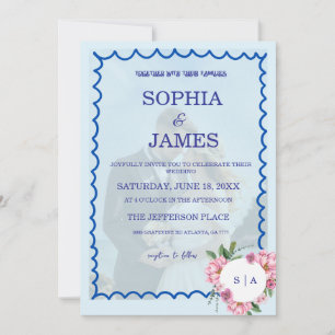 Convite Casamento Caprichoso Citrino Azul & Flor