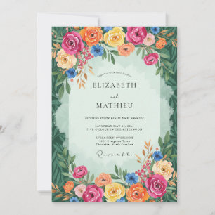 Convite Casamento Caprichoso com Aquarela Floral Coral