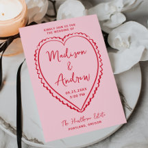 Casamento Caprichoso com Coração Rosa e Vermelho