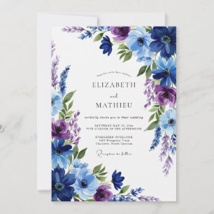 Convite Casamento Caprichoso com Floral Azul Marinho