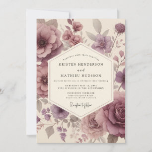 Convite Casamento Caprichoso com Floral Rosa Velho