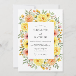 Convite Casamento Caprichoso com Flores Amarelas