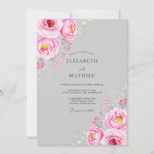 Convite Casamento Caprichoso com Flores Rosa