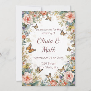 Convite Casamento Caprichoso de Borboleta de Flor Silvestr