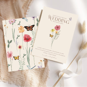 Convite Casamento Caprichoso de Borboleta Flor Silvestre A