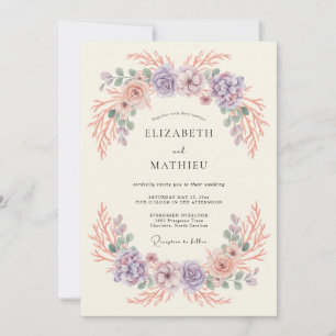 Convite Casamento Caprichoso de Coral à Beira-Mar