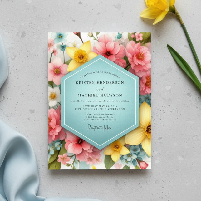 Convite Casamento Caprichoso de Florais Rosa (Criador carregado)