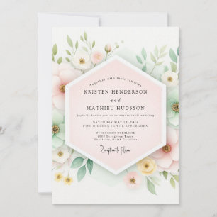 Convite Casamento Caprichoso de Floral Rosa Pálido