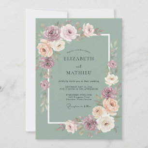 Convite Casamento Caprichoso de Floral Rosa Velho