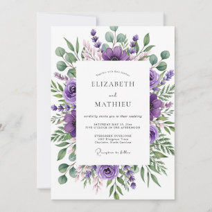 Convite Casamento Caprichoso de Floral Roxo