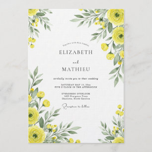 Convite Casamento Caprichoso de Flores Amarelas