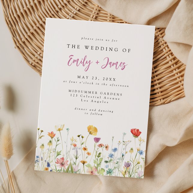 Convite Casamento Caprichoso de Flores Silvestres da Prima (Criador carregado)