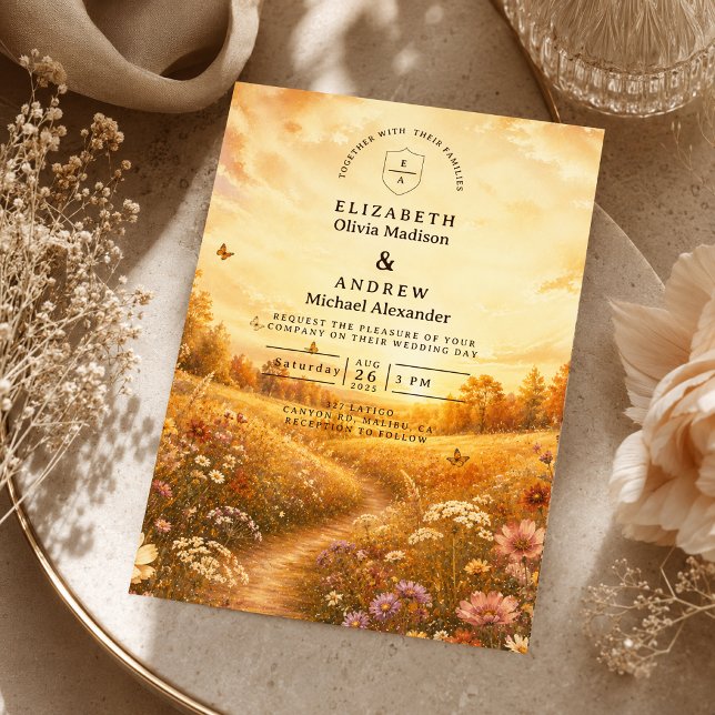 Convite Casamento Caprichoso de Flores Silvestres de Outon (Criador carregado)