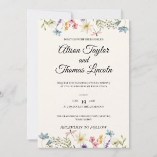 Convite Casamento Caprichoso de Flores Silvestres e Borbol