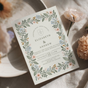 Convite Casamento Caprichoso de Flores Silvestres na Prima