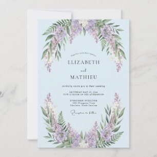 Convite Casamento Caprichoso de Gelo Azul com Wisteria