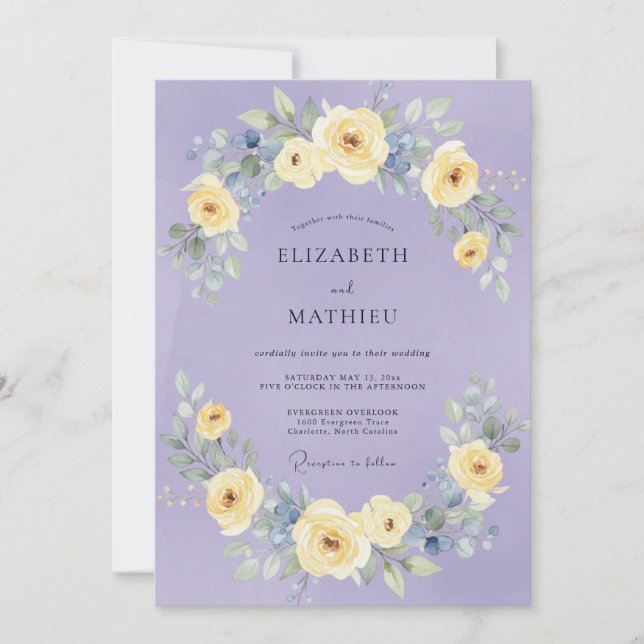 Convite Casamento Caprichoso de Lavanda Floral (Frente)