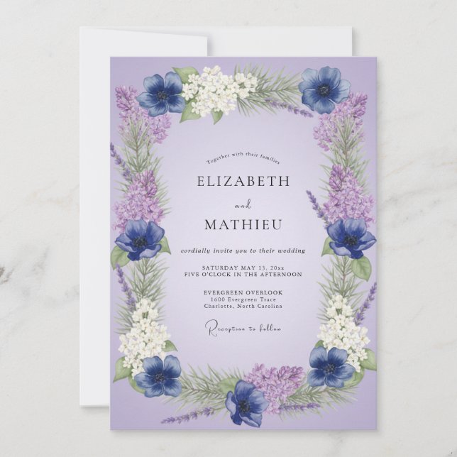 Convite Casamento Caprichoso de Lavanda na Primavera (Frente)