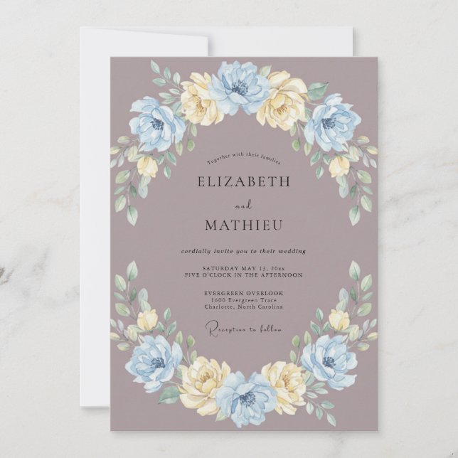 Convite Casamento Caprichoso de Malva na Primavera (Frente)