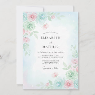 Convite Casamento Caprichoso de Primavera Azul Pálido