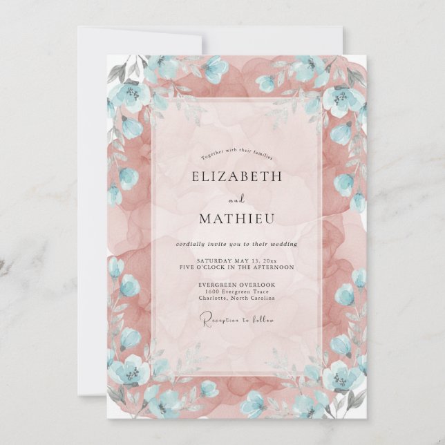 Convite Casamento Caprichoso de Primavera com Rosa Poeiren (Frente)