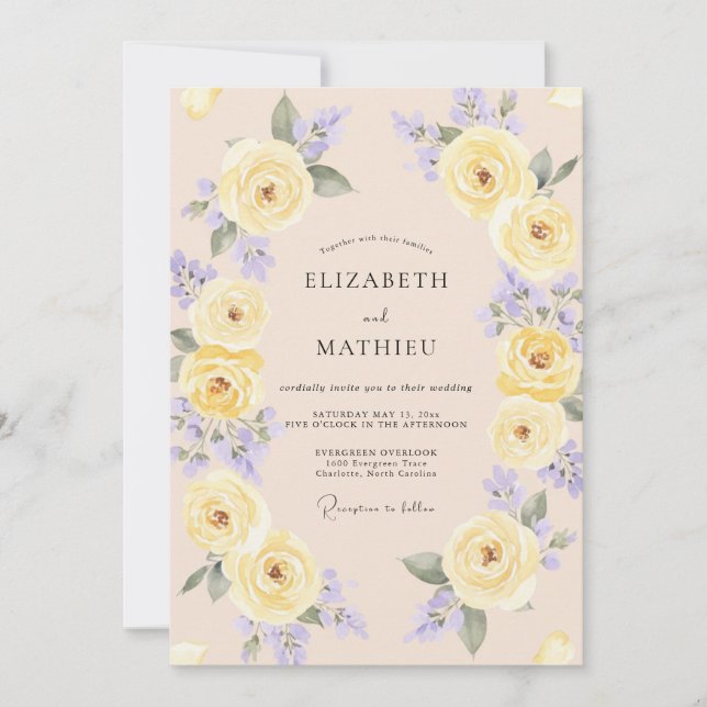 Convite Casamento Caprichoso de Primavera com Tons de Amar (Frente)