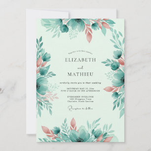 Convite Casamento Caprichoso de Verde-Menta na Primavera