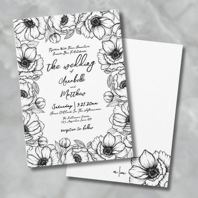 Convite Casamento Caprichoso Desenhado à Mão (Hand Drawn Whimsical Floral Wedding Invitation)