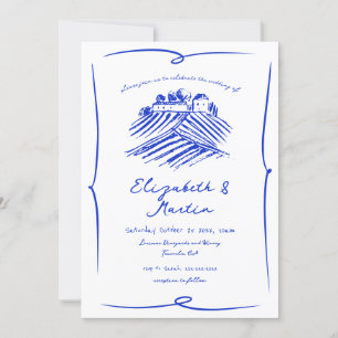 Convite Casamento Caprichoso Desenhado à Mão em Azul Franc