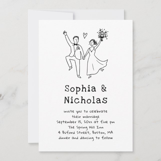 Convite Casamento Caprichoso e Excêntrico | Desenho à Mão  (Frente)