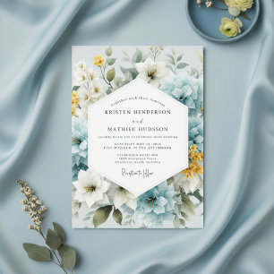 Convite Casamento Caprichoso em Azul Pó Floral