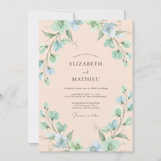 Convite Casamento Caprichoso em Prado Verde-Menta (Frente)