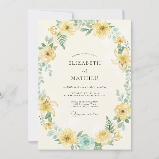 Convite Casamento Caprichoso Flor de Amarelo (Frente)