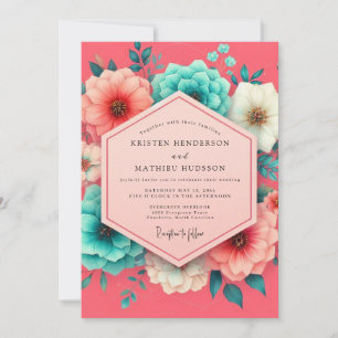 Convite Casamento Caprichoso Flor de Coral