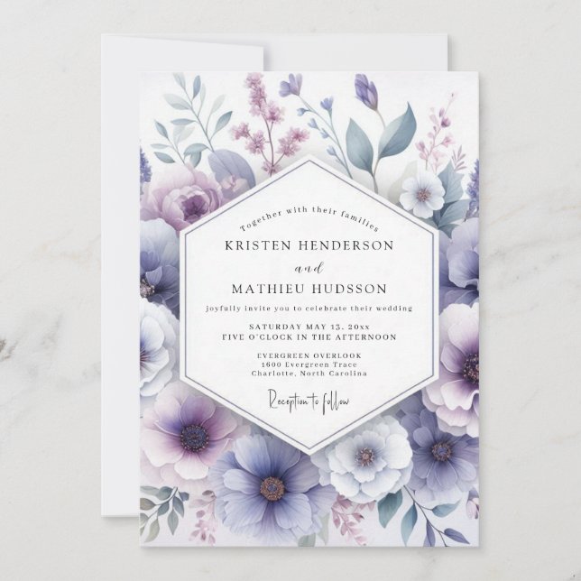Convite Casamento Caprichoso Flor de Lavanda (Frente)
