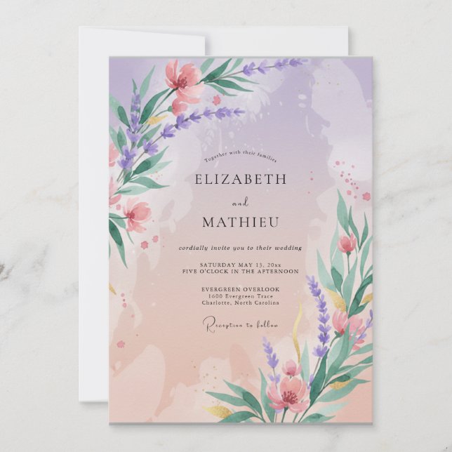 Convite Casamento Caprichoso Flor de Lavanda (Frente)