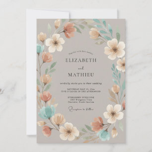 Convite Casamento Caprichoso Flor Taupe