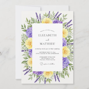 Convite Casamento Caprichoso Floral Amarelo Lavanda