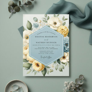 Convite Casamento Caprichoso Floral Amarelo Pálido