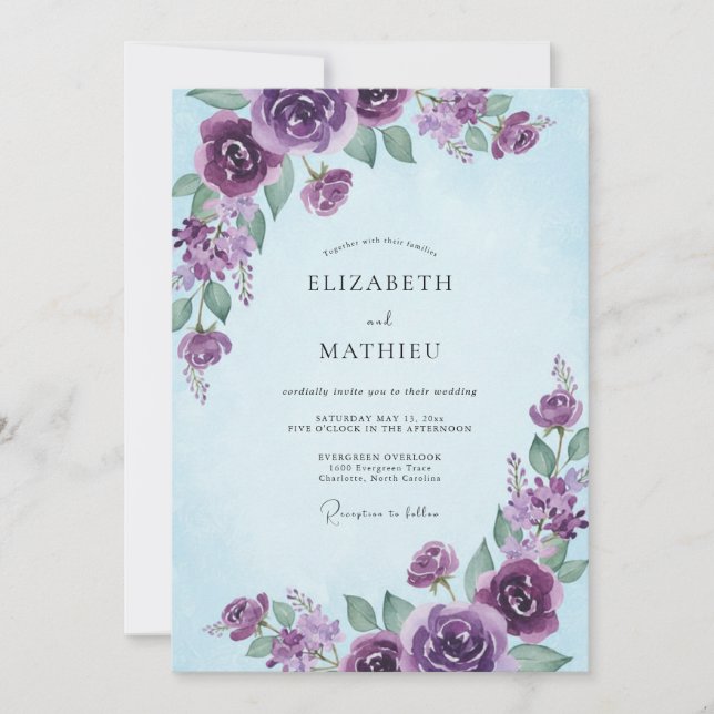 Convite Casamento Caprichoso Floral Âmbar (Frente)