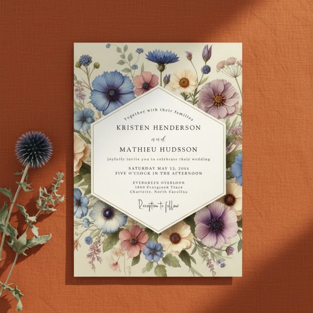 Convite Casamento Caprichoso Floral Azul (Criador carregado)