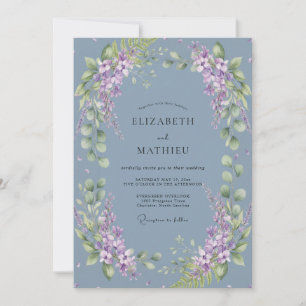 Convite Casamento Caprichoso Floral Azul Ardósia