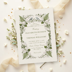 Convite Casamento Caprichoso Floral Bege Verde Jardim