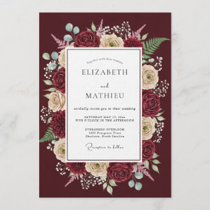 Convite Casamento Caprichoso Floral Borgonha