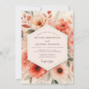 Convite Casamento Caprichoso Floral Coral