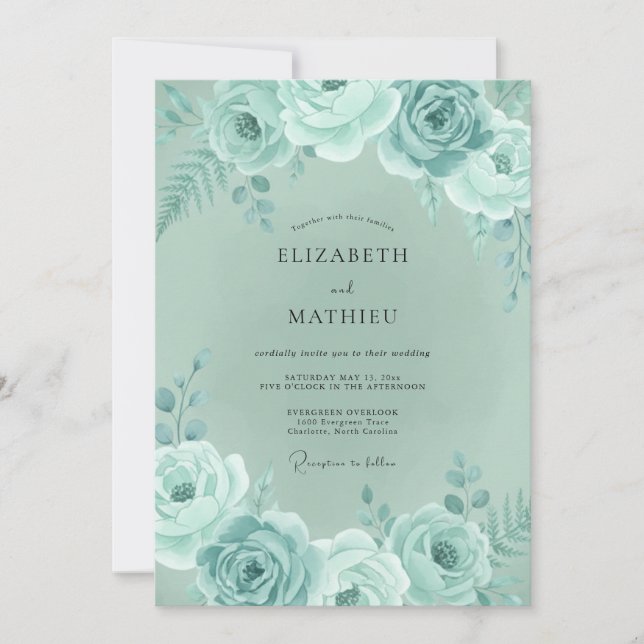 Convite Casamento Caprichoso Floral em Verde Limão (Frente)