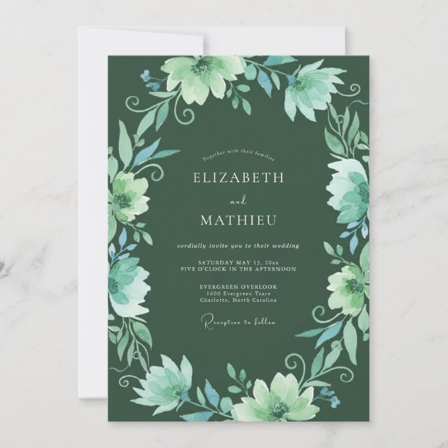 Convite Casamento Caprichoso Floral Esmeralda (Frente)