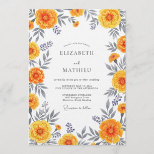 Convite Casamento Caprichoso Floral Laranja