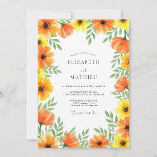 Convite Casamento Caprichoso Floral Laranja Amarelo